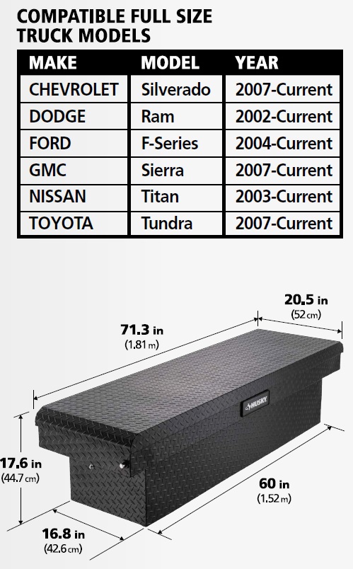 Husky 71.36 Matte Black Aluminum Full Size Crossbed Truck Tool Box PROARB